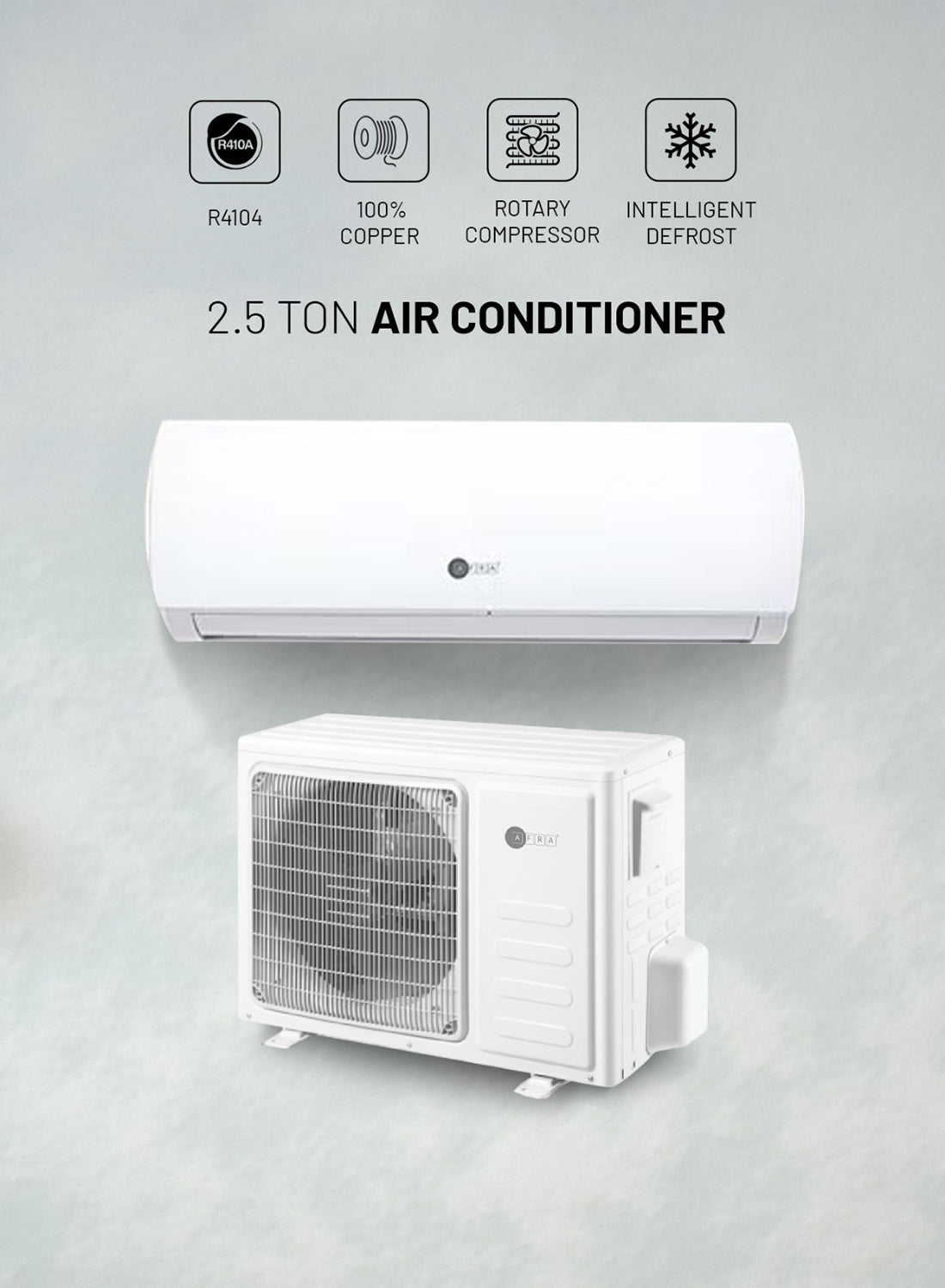 AFRA 2.5 Ton Wall Mount Split Air Conditioner Cooling Only Rotary R410a T3, 5 Year Compressor Warranty AF-2500ACWT White