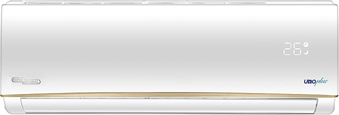 Super General 1.5 Ton Split Air Conditioner SGS181AE, Rotary Compressor, Tropical T3, 16002 BTU, Gold Fin, Auto Restart, 4-Way Swing, Sleep Mode, Turbo Mode, Eco Mode, Timer, 101x22x31.5(WxDxH), White