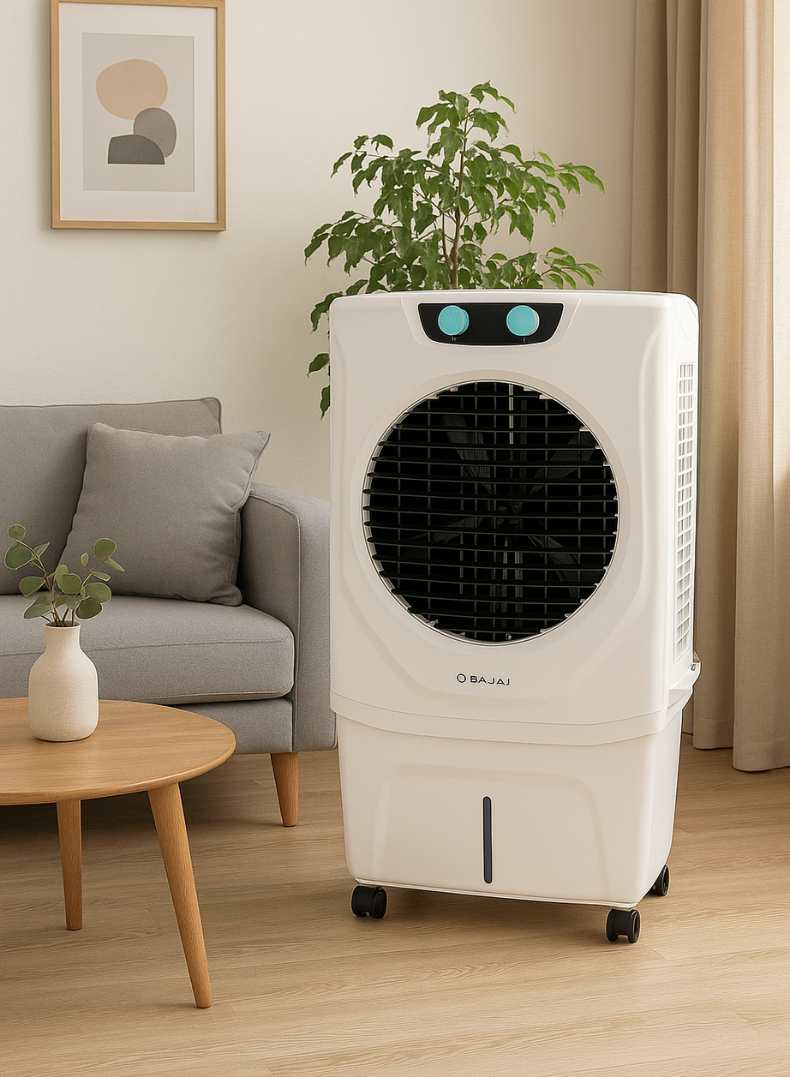 Bajaj Shield Series 70 Litres Air Cooler – Powerful Desert Cooler for Large Rooms, Honeycomb Cooling Pads, Turbo Fan Technology, Ice Chamber, Inverter Compatible, Low Power Consumption 480137 white