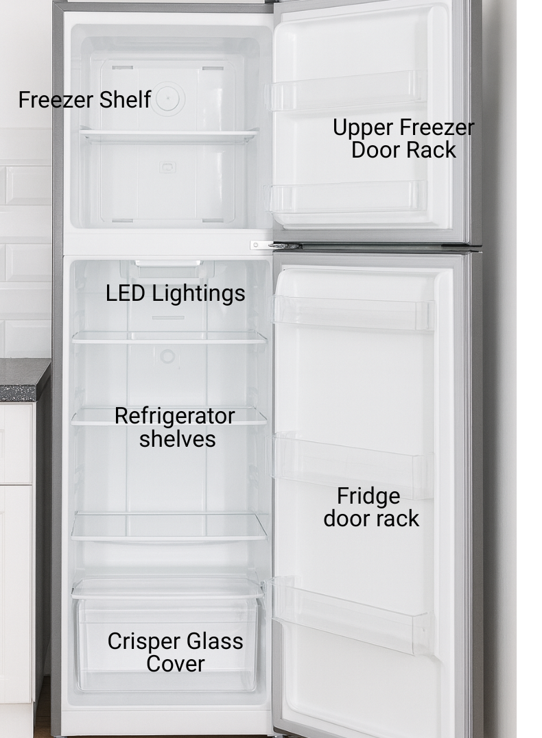 Lloyd 334 L Top Mount Refrigerator, Model GOFF364HWST1HC – Energy-Efficient Inverter Compressor, No-Frost Cooling Technology, Sleek Inox Finish, Multi-Air Flow System, Adjustable Glass Shelves, LED Lighting – Ideal for Homes & Offices