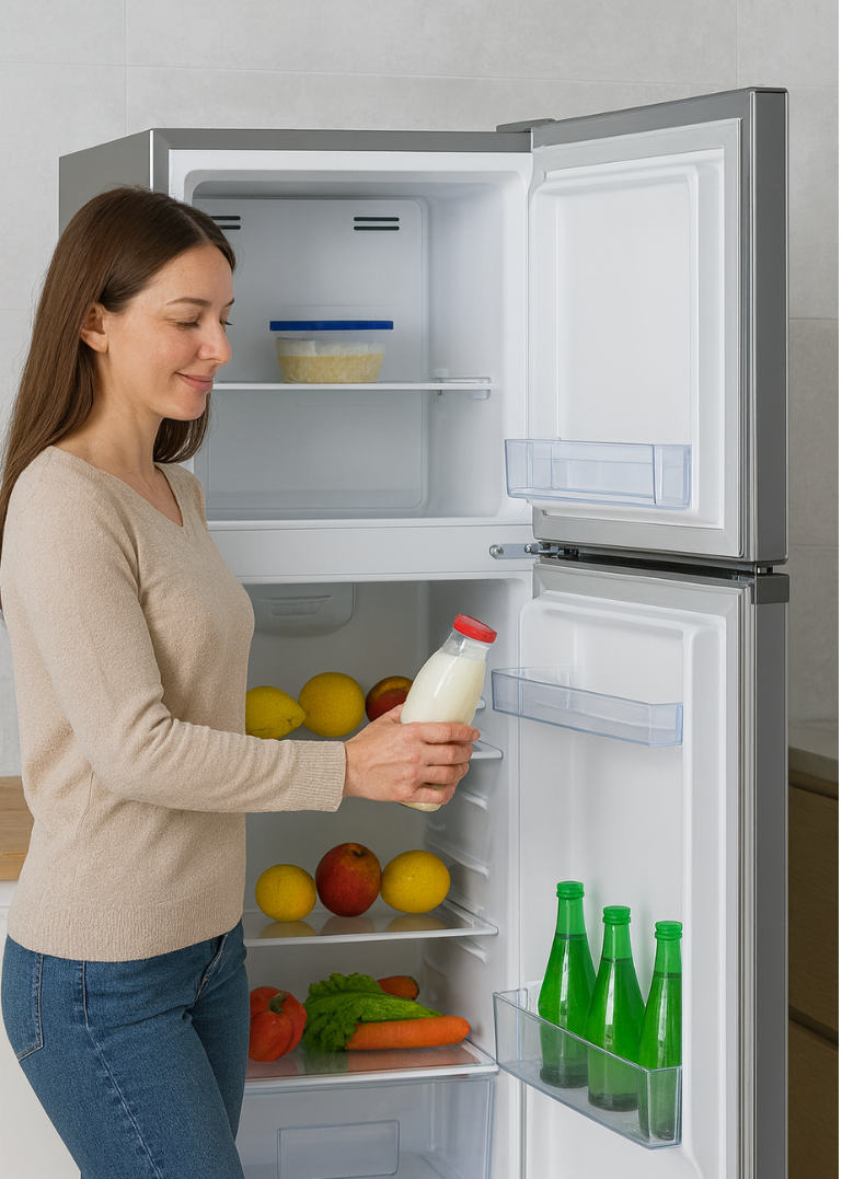 Venus 250L Double Door Refrigerator | No Frost, Stainless Steel Finish, Multi Cooling System, Tempered Glass Shelves, R600a Eco-Friendly Gas