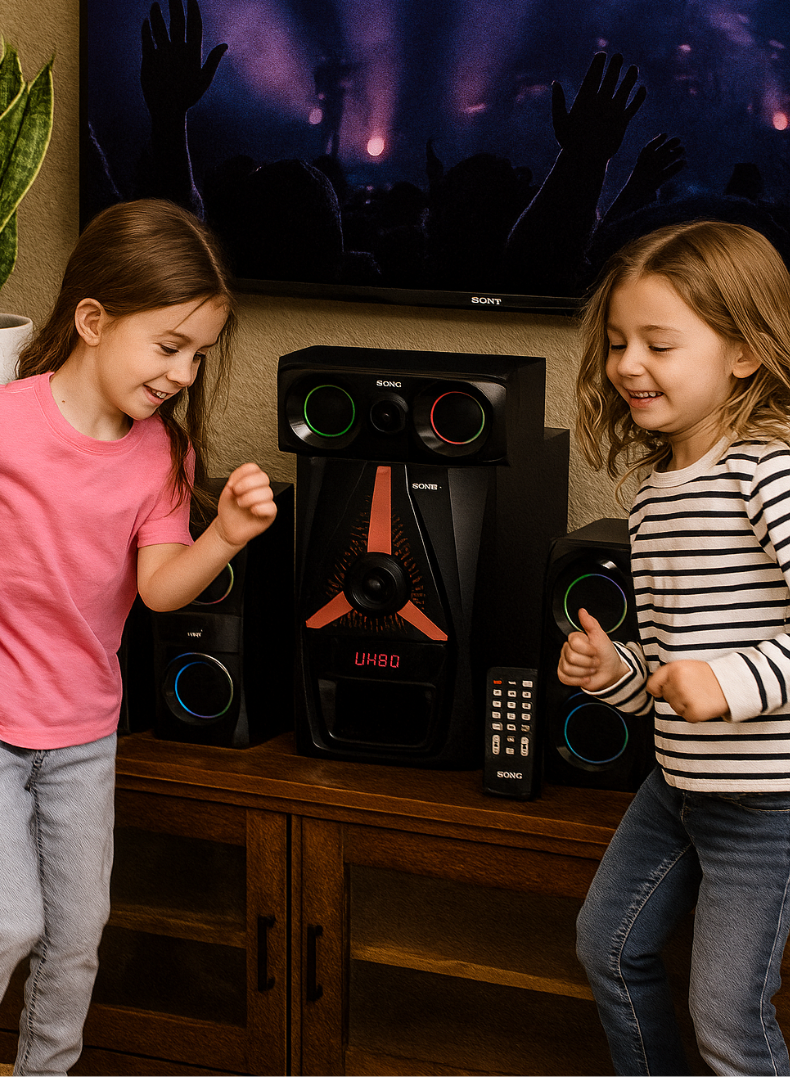 I sonic IS460 5.1 Channel Home Theater Speaker System with 25,000 PMPO Output, Bluetooth Connectivity, USB/SD/FM Support, LED Display & Remote Control – Surround Sound for Home Entertainment-One Year Warranty.