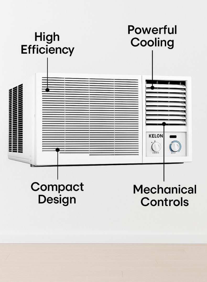 Kelon 2.0 Ton (24000 BTU) Window Air Conditioner – Rotary Compressor, High Ambient Cooling up to 52°C, Cool-Only Operation, Energy Efficient, Low Noise Performance, Durable All-Weather Build – KAW-24UPM3 White-One Year And five Years Compressor Warranty.