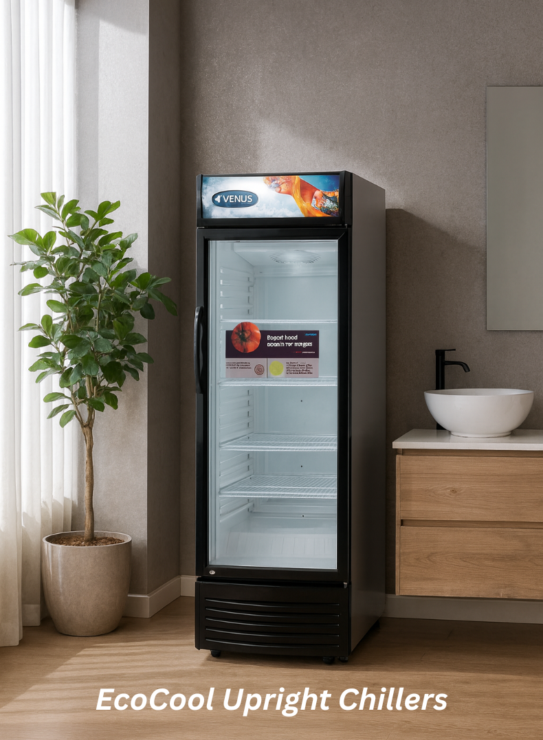 Venus 400L Upright Chiller | Heavy-Duty Compressor, Efficient Temperature Control, Low Power Consumption, Auto Closing Door, Rust-Free Metallic Body-VUSC401BL-One Year warranty.