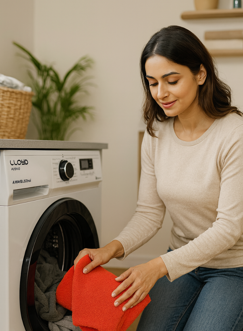 Lloyd 8 Kg Front Load Washing Machine, Model GLWF804POGWT04 – Energy-Efficient Inverter Motor, 1400 RPM Spin Speed, Multiple Wash Programs, Quick Wash, LED Display, Child Lock, White Finish – Ideal for Large Families and Heavy Laundry Loads