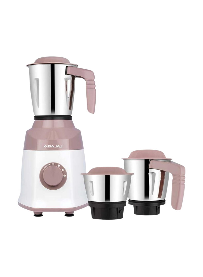 Bajaj Military Series 500W Mixer and Grinder Durable Multi-Purpose Kitchen Appliance with 3 Jars for Grinding and Blending 500 W 410582 White & Pink