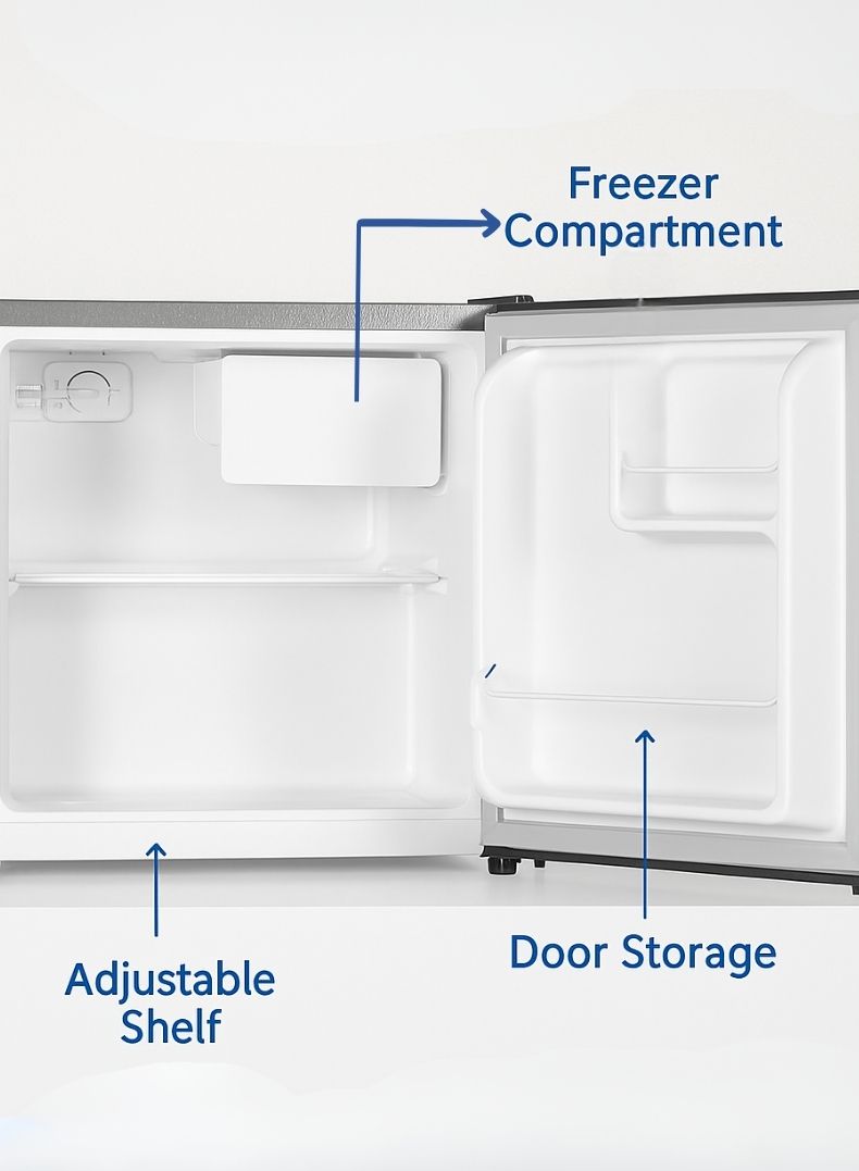 Kelon 55Liters 3 Star Direct-Cool Single Door Mini Refrigerator KRS-06DRS1 Silver-One Year And Five Years Compressor Warranty.