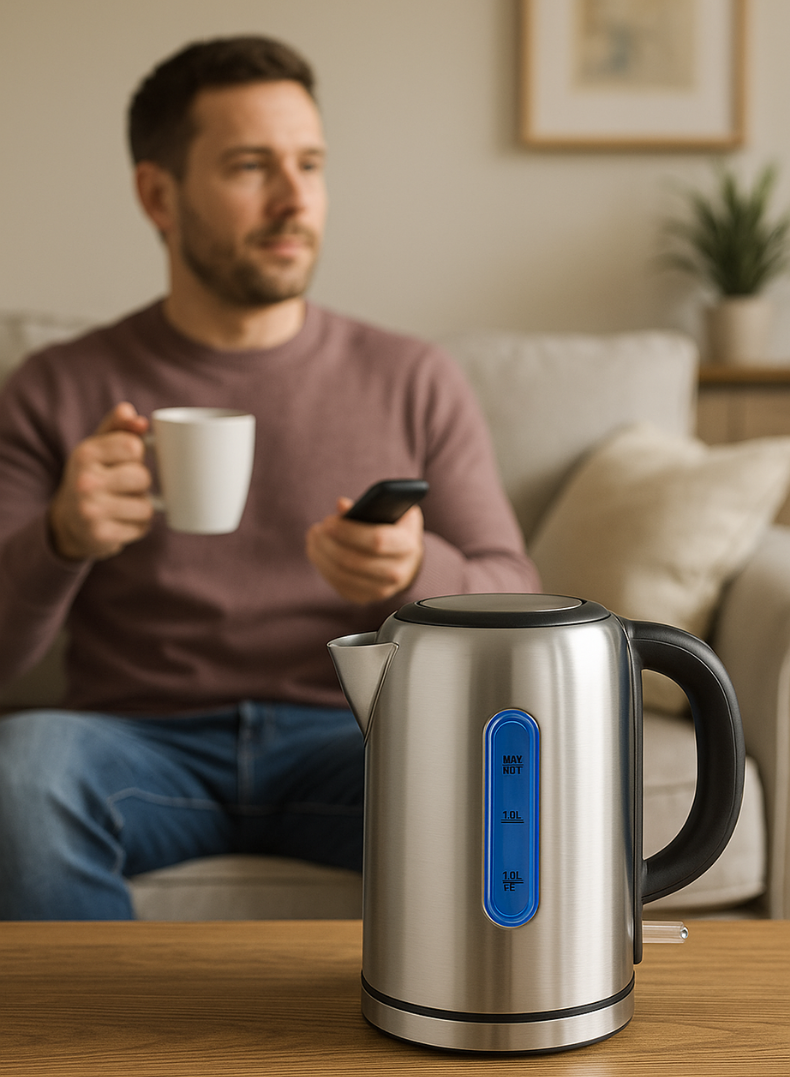 Venus 1.8L Stainless Steel Cordless Electric Kettle – Automatic Top Lid, One-Side Water Level Indicator, Auto Shut-Off, 220W Power – Durable & Safe Hot Water Kettle for Home & Office