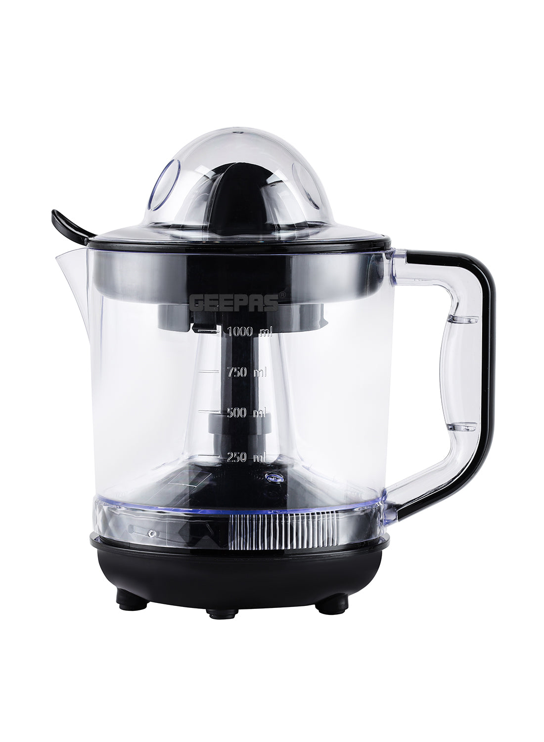 Geepas 1 L Citrus Juicer 25 W| Set includes 2 Cones, Jar and a Transparent Lid| Automatic Juicer for making Orange Juice, Lemon, and so on| Plastic Body with Non-Slip Feet| 2 Years Warranty 1 L 25 W GCJ9900N Yellow/White