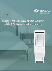 Bajaj TMH 20 Litres Personal Air Cooler – Compact & Portable Cooler with Honeycomb Pads, Powerful Air Throw, Ice Chamber, Inverter Compatible, Low Power Consumption for Bedrooms & Offices 480110 WHITE
