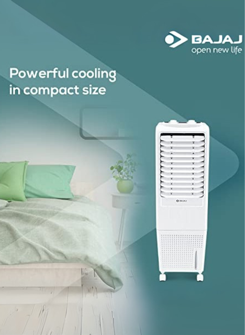 Bajaj TMH 20 Litres Personal Air Cooler – Compact & Portable Cooler with Honeycomb Pads, Powerful Air Throw, Ice Chamber, Inverter Compatible, Low Power Consumption for Bedrooms & Offices 480110 WHITE
