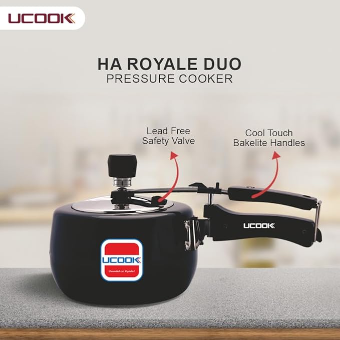 UCOOK Royale Duo Hard Anodised Aluminium Inner Lid Induction Base Pressure Cooker, 3 Litre, Black