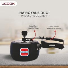 UCOOK Royale Duo Hard Anodised Aluminium Inner Lid Induction Base Pressure Cooker, 3 Litre, Black