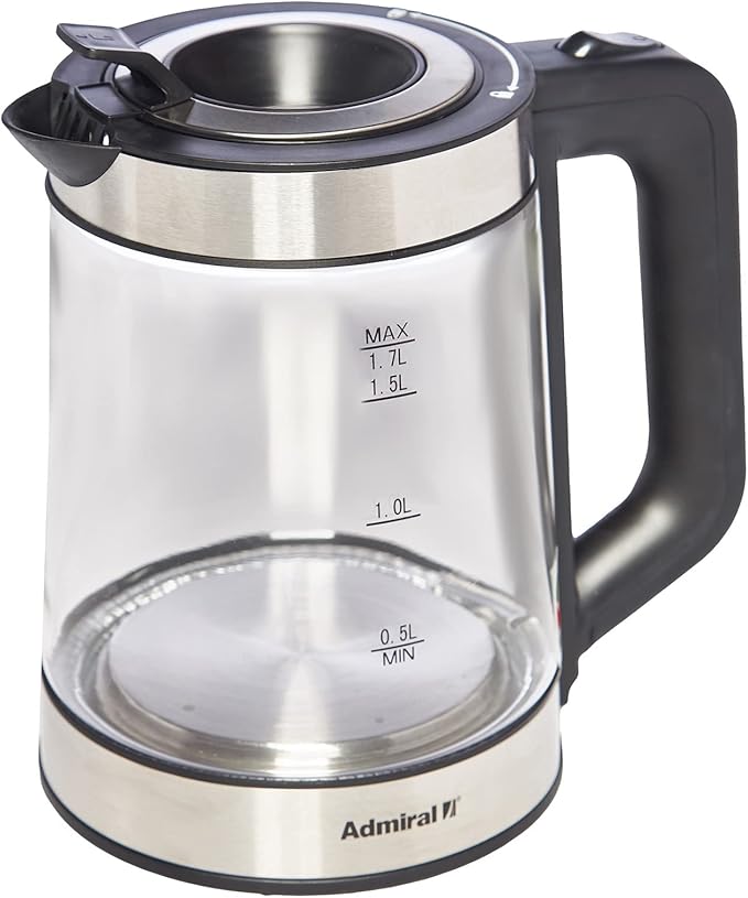 Admiral 1.7L Cordless Electric Kettle, 360 Degree Base Spin & Stainless Steel Heater, Boil Dry Protection Function, Heat Plate with LED Indicator Ring, 1 Year Warranty, ADKT170GSSH