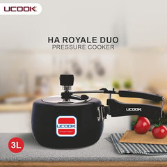 UCOOK Royale Duo Hard Anodised Aluminium Inner Lid Induction Base Pressure Cooker, 3 Litre, Black