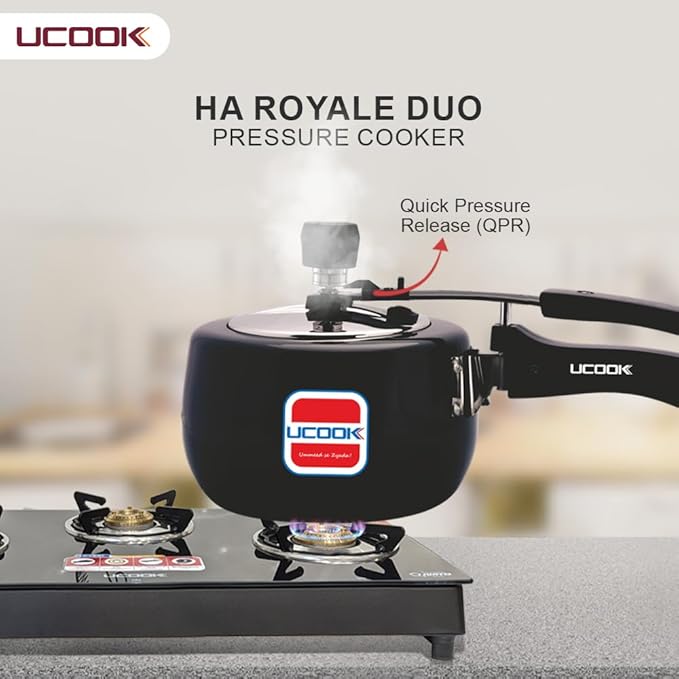 UCOOK Royale Duo Hard Anodised Aluminium Inner Lid Induction Base Pressure Cooker, 3 Litre, Black