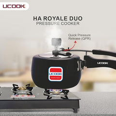 UCOOK Royale Duo Hard Anodised Aluminium Inner Lid Induction Base Pressure Cooker, 3 Litre, Black