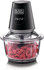 BLACK+DECKER Multi-Function Glass Chopper & Mincer, 400W, XXL 1.2L Bowl, 4-Blade System, Pulse Speed for Precision, Ice Crushing, Compact Sleek Black Design, Easy to Clean, Black - GC400-B5