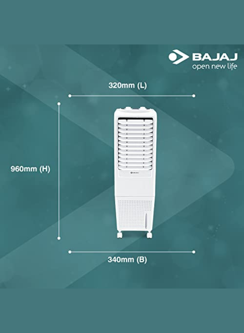 Bajaj TMH 20 Litres Personal Air Cooler – Compact & Portable Cooler with Honeycomb Pads, Powerful Air Throw, Ice Chamber, Inverter Compatible, Low Power Consumption for Bedrooms & Offices 480110 WHITE