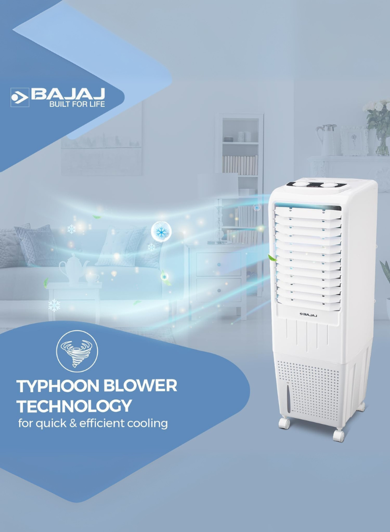 Bajaj TMH 35 Litres Personal Air Cooler – Compact & Powerful Cooler with Honeycomb Pads, High Air Delivery, Ice Chamber, Inverter Compatible, Energy Efficient Cooling for Bedrooms & Offices 480108 White