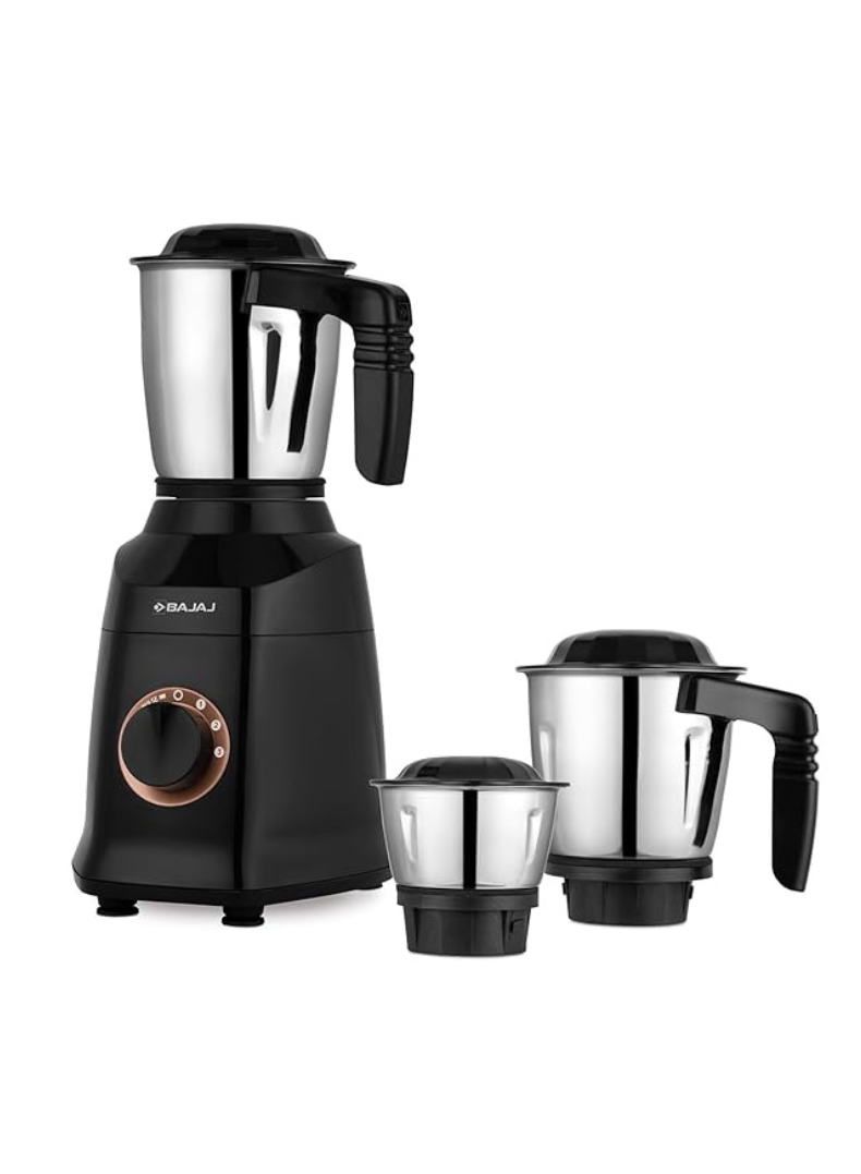 Bajaj Military Series Finesse Mixer Grinder, 4 Stainless Steel Jars, Heavy-Duty Blades, Overload Protection – Midnight Finish, 750 W 410592 black