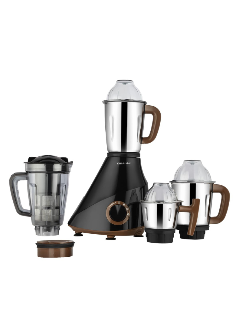 Bajaj Armor Series Quadramax Mixer Grinder, 4 Heavy-Duty Stainless Steel Jars, Hardened Blades, Overload Protection – 1000 W 410635 BLACK