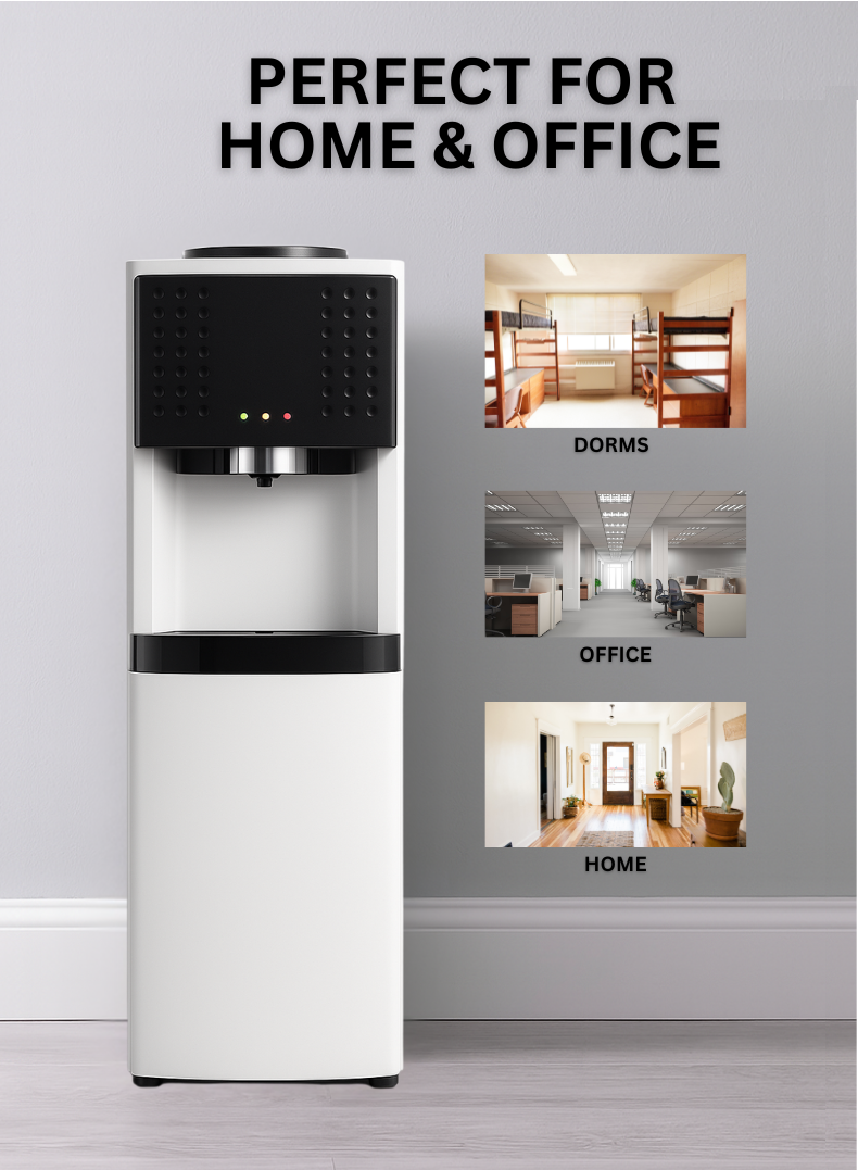 VENUS VWD5FS Top Load Water Dispenser | Touch-Free Sensor, Single Spout, Rust-Free Stainless Steel Tank, Anadon Compressor, White & Black Finish-One Year Warranty.