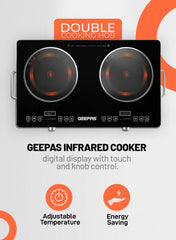 Geepas double Burner Infrared Cooker, 99mins Timer | LED Digital Display | 9 Temperature Settings | Child Lock | Ceramic Heating Element, Touch & Knob Control GIC6131 Multicolour