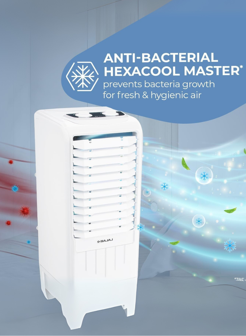 Bajaj TMH 35 Litres Personal Air Cooler – Compact & Powerful Cooler with Honeycomb Pads, High Air Delivery, Ice Chamber, Inverter Compatible, Energy Efficient Cooling for Bedrooms & Offices 480108 White