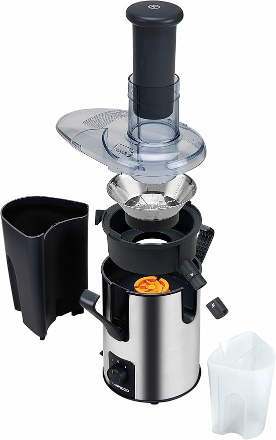 Kenwood Juicer 700W Stainless Steel Juice Extractor with 75mm Wide Feed Tube, 2 Speed, Transparent Juice Jug, Pulp Container, Anti Drip for Home, Office, Restaurant &Cafeteria JEM50.000BS Silver/Black