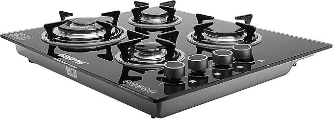 Geepas GK4410 4-Burner Gas Cooker-Tempered Glass Worktop, Automatic Ignition, 4 heating Zones-2 Year warranty