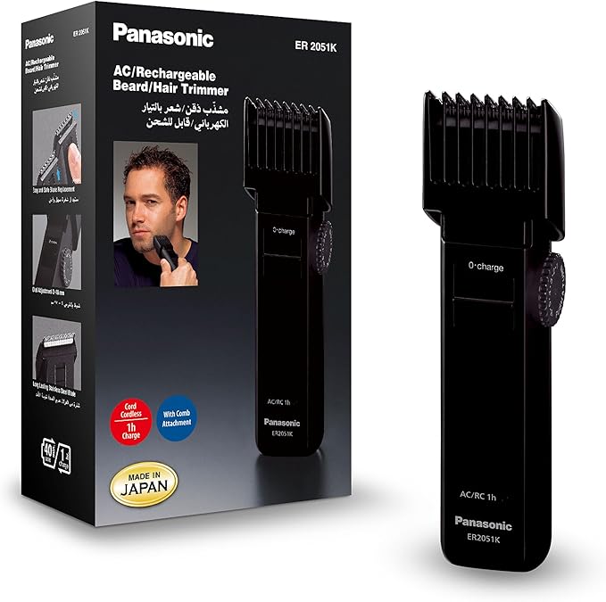Panasonic Er2051,Panasonic Men'S Beardhair Trimmer Er2051 Made In Japan Rechargeable Stainless Steel Blade, Black,