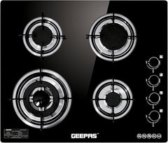 Geepas GK4410 4-Burner Gas Cooker-Tempered Glass Worktop, Automatic Ignition, 4 heating Zones-2 Year warranty