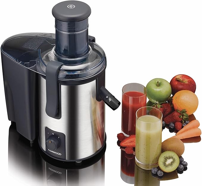 Kenwood Juicer 700W Stainless Steel Juice Extractor with 75mm Wide Feed Tube, 2 Speed, Transparent Juice Jug, Pulp Container, Anti Drip for Home, Office, Restaurant &Cafeteria JEM50.000BS Silver/Black