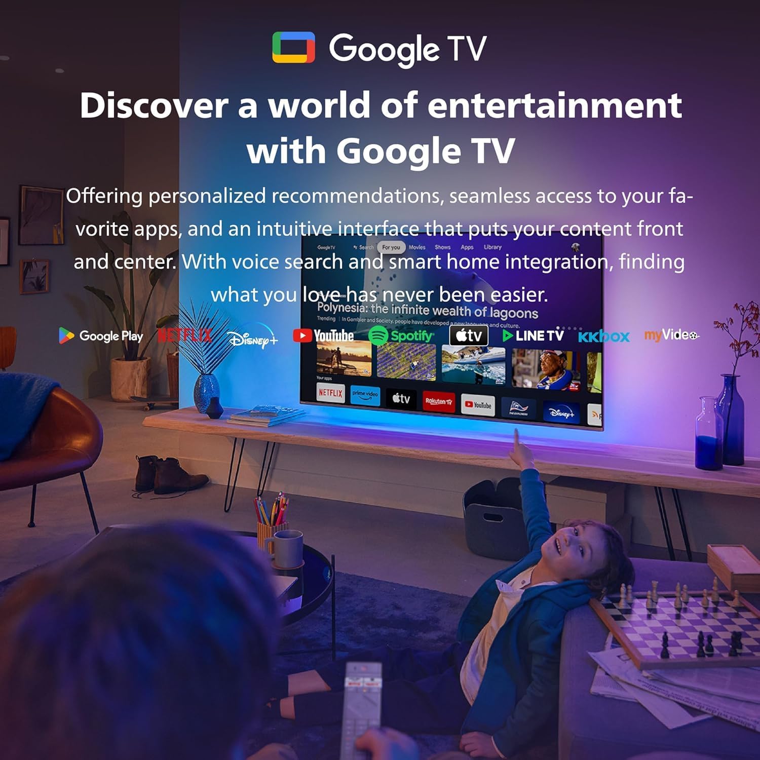 PHILIPS 55 Inch 4K Ultra HD Smart Google TV with Hands-Free Voice Control Dolby Vision Atmos HDR10 with built-in Google Assistant (2024 Model) 55PUT7129/56 Black