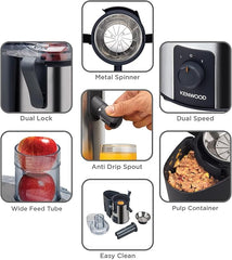 Kenwood Juicer 700W Stainless Steel Juice Extractor with 75mm Wide Feed Tube, 2 Speed, Transparent Juice Jug, Pulp Container, Anti Drip for Home, Office, Restaurant &Cafeteria JEM50.000BS Silver/Black