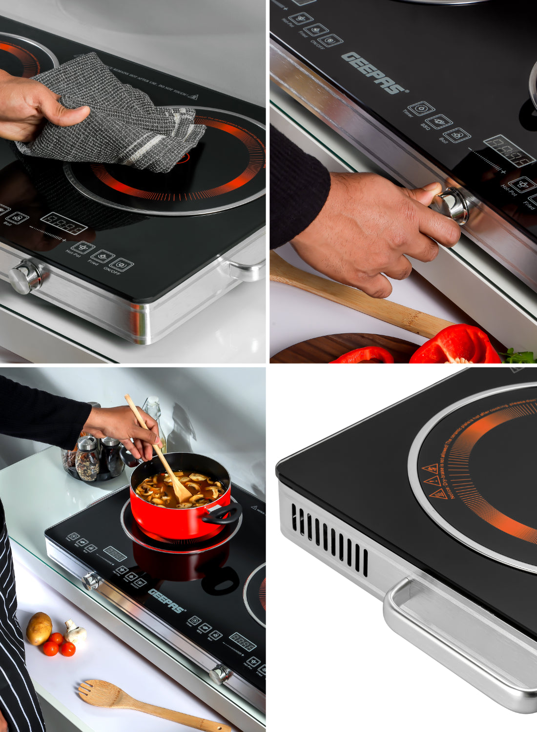 Geepas double Burner Infrared Cooker, 99mins Timer | LED Digital Display | 9 Temperature Settings | Child Lock | Ceramic Heating Element, Touch & Knob Control GIC6131 Multicolour