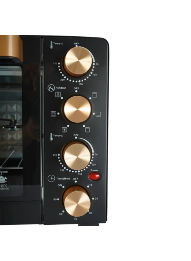 AFRA Electric Oven Toaster, 38L, 1600w Convection Rotisserie & Oven Lamp, 4 Knobs Tray, Rack, Handle, 7-Functions control, Adjustable Thermostat 70 to 250C, AF-3816OTBK