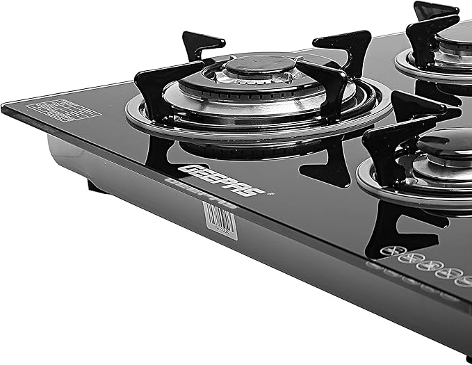 Geepas GK4410 4-Burner Gas Cooker-Tempered Glass Worktop, Automatic Ignition, 4 heating Zones-2 Year warranty