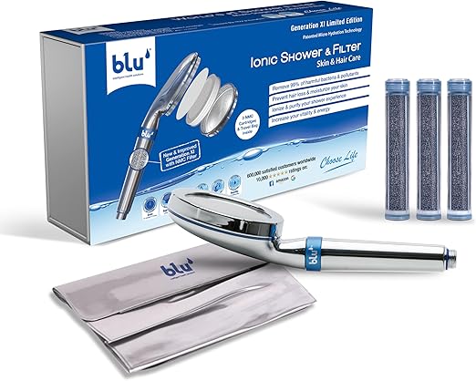 blu Ionic Shower Head and Shower Filter - Handheld - Removes Chlorine & Harmful Pollutants - Prevent Hair Loss & Moisturize Your Skin, Chrome