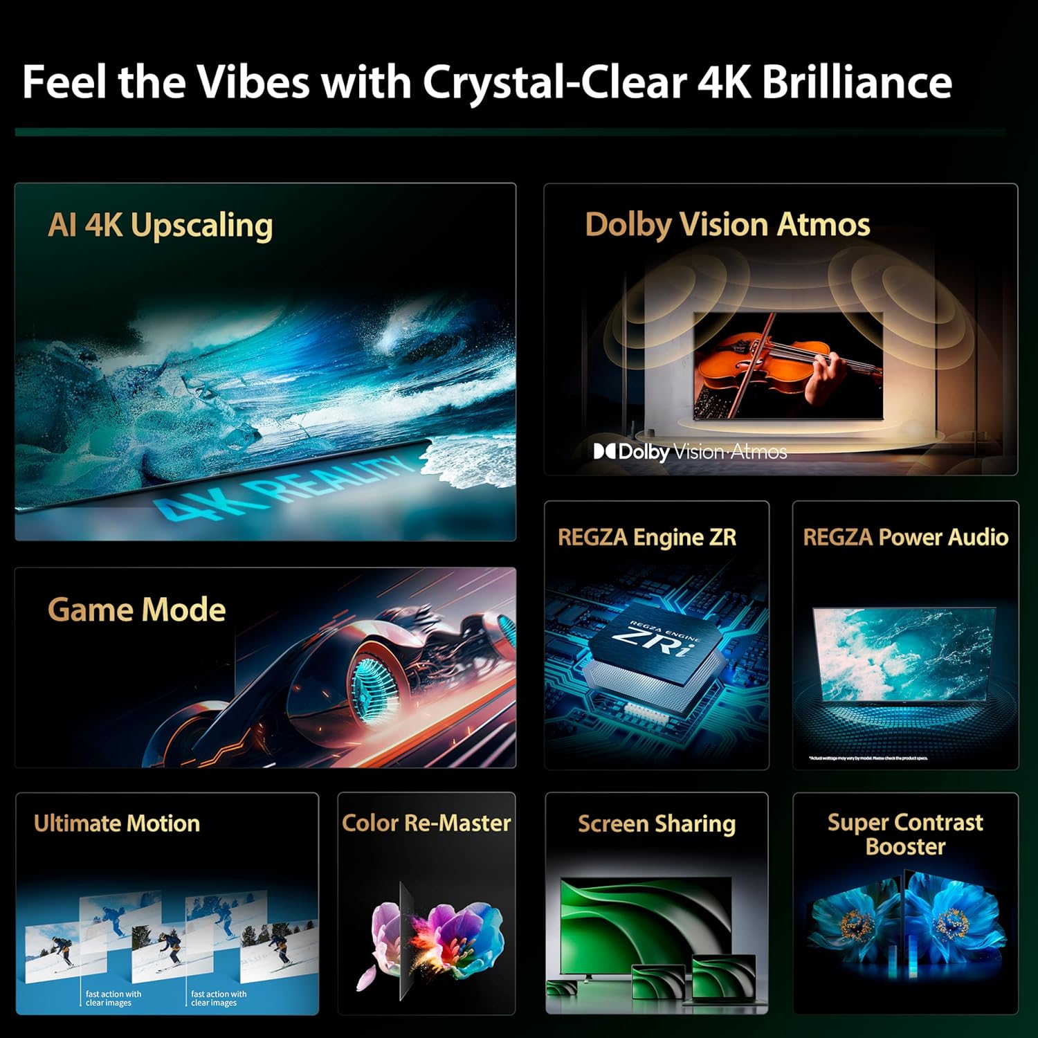 Toshiba 55 inch UHD Smart TV C350N -, AI 4K Upscaling, REGZA Power Audio, Ultimate Motion, Sports Mode, DTS X, Game Mode, Dolby Vision Atmos (2024 Model)