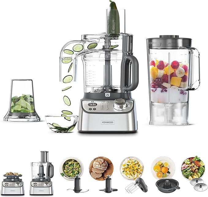 Kenwood Food Processor 1000W With Blender, Grinder Mill, Dual Metal Whisk, Dough Maker, CitrUS Juicer, Express Serve/Salad Kitchen Scale/Weighing Tray Fdm71.690Ss Silver