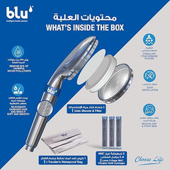 blu Ionic Shower Head and Shower Filter - Handheld - Removes Chlorine & Harmful Pollutants - Prevent Hair Loss & Moisturize Your Skin, Chrome