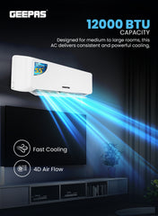 Geepas 1.0 Ton Split Type Air Conditioner 12000 BTU| LED Display, Auto Restart, Strong Airflow, Energy-Saving, Elegant Design| GACS1225CUE