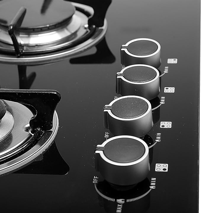 Geepas GK4410 4-Burner Gas Cooker-Tempered Glass Worktop, Automatic Ignition, 4 heating Zones-2 Year warranty