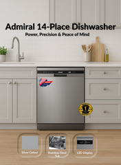 Admiral Freestanding Dishwasher, 14 Place Setting, 7 Auto Programs, Silent & High Energy Efficient, Half Load Function, Rapid Wash, Child Lock, Off -Peak Wash, Extra Drying, 1 Year Warranty 14 L 1800 W ADDW147USCP Silver