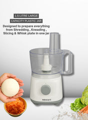 Admiral 1.5L Food Processor with 800W Motor, Multi-Function Shredding, Slicing, Kneading, Whisking, Juicing & Blending – Model ADFP9081 (White)