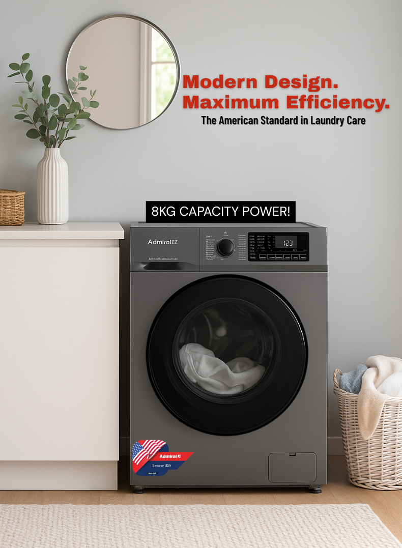 Admiral 8 kg Front‑Load Washer & 5 kg Dryer Combo – BLDC Inverter Motor, 1200 RPM Spin, LED Display, 12‑Program Washing, Air‑Wash & Anti‑Foam – Model ADWD85SICP ADWD85SICP Silver