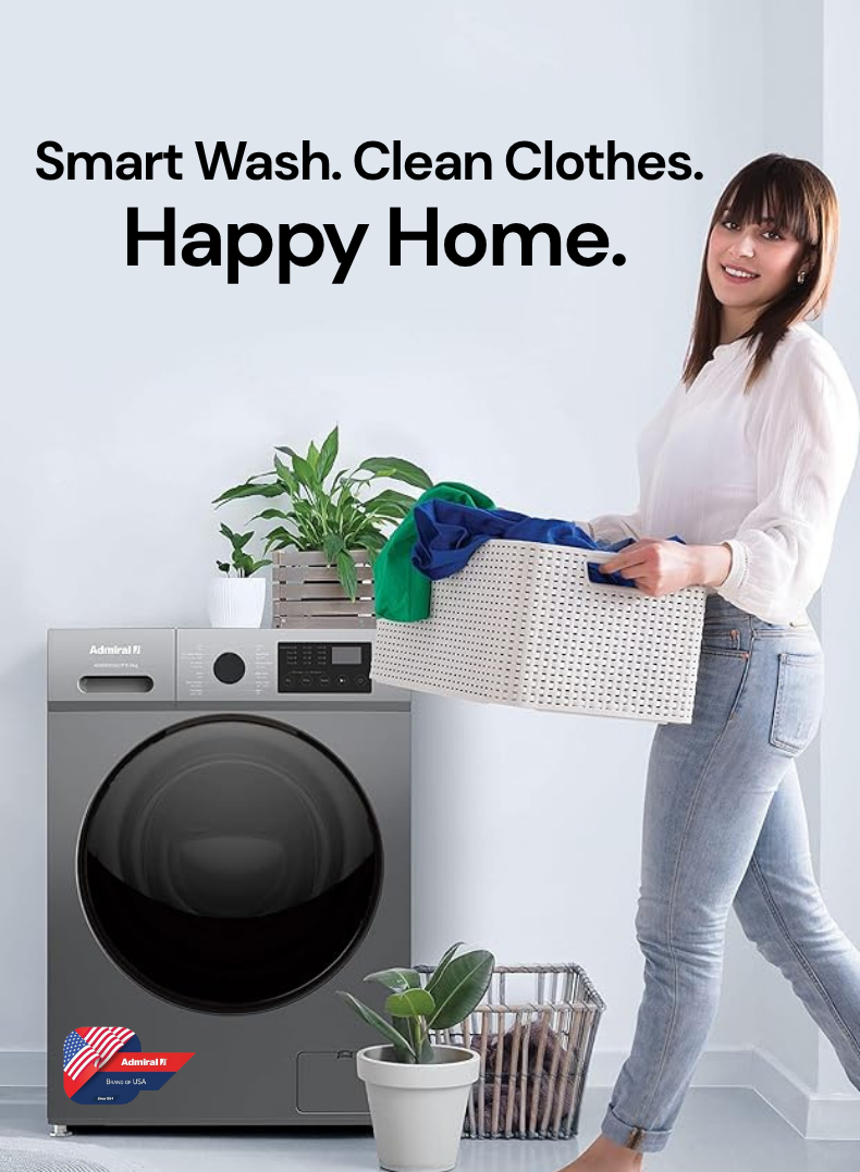 Admiral  9kg Front Load Fully Automatic Washing Machine with Inverter Motor, 1400 RPM Spin Speed, LED Digital Display, Multiple Fabric Care Programs, Energy Efficient Operation & Elegant Silver Finish – Ideal for Modern Homes 9 kg ADFW914SCP Silver