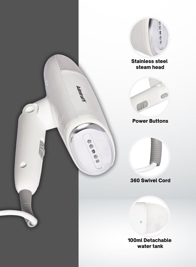 Admiral Portable Garment Steamer, 1200W Power, 100ml Water Tank, Fast Heat-Up, Compact Travel Design – White  ADGS1210P